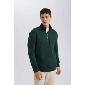X7405 Comfort Regular Fit Rahat Kalıp Dik Yaka Fermuarlı Kalın Basic Düz Sweatshirt