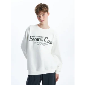 XSIDE ACTIVE Beyaz Baskılı Oversize Kadın Kalın Sweatshirt