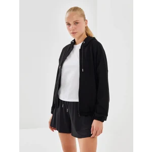 XSIDE ACTIVE Siyah Kapüşonlu Oversize Kadın Kalın Fermuarlı Sweatshirt