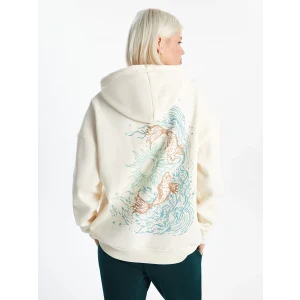 XSIDE Bej Baskılı Oversize Kadın Kalın Hoodie