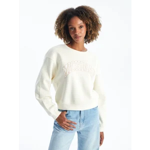 XSIDE Bej Bisiklet Yaka Baskılı Kadın Sweatshirt