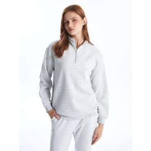 XSIDE Gri Dik Yaka Oversize Kadın Kalın Sweatshirt