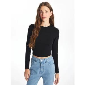 XSIDE Siyah Bisiklet Yaka Düz Uzun Kollu Kadın Body