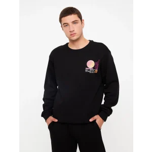 XSIDE Siyah Bisiklet Yaka Uzun Kollu Baskılı Erkek Kalın Sweatshirt