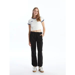 XSIDE Siyah Kadın Beli Lastikli Düz Paraşüt Pantolon