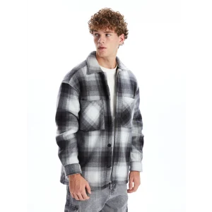 XSIDE Siyah Rahat Kalıp Uzun Kollu Ekose Erkek Gömlek Ceket