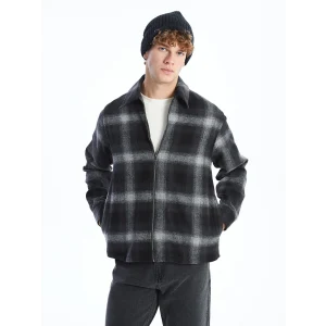 XSIDE Siyah Rahat Kalıp Uzun Kollu Ekose Erkek Oduncu Gömlek Ceket