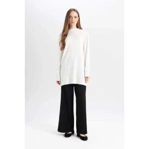 Y1325 Relax Fit Beli Lastikli Geniş Paça Basic Düz Triko Pantolon