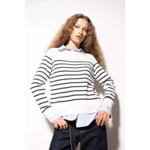 Z1317 Regular Fit Bisiklet Yaka Çizgili Kazak