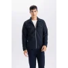 Defacto Lacivert Slim Fit Dar Kesim Polo Yaka Fermuarlı Mevsimlik Baharlık Mont