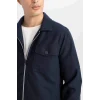 Defacto Lacivert Slim Fit Dar Kesim Polo Yaka Fermuarlı Mevsimlik Baharlık Mont