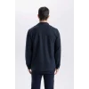 Defacto Lacivert Slim Fit Dar Kesim Polo Yaka Fermuarlı Mevsimlik Baharlık Mont