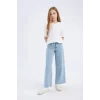 Defacto Mavi Kız Çocuk Wide Leg Geniş Bol Paça Jean Pantolon