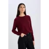 Defacto I6913 Bordo Regular Fit Yumuşak Dokulu Bisiklet Yaka Basic Düz Triko Kazak