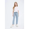 Defacto D709 Mavi Kız Çocuk Mom Fit Standart Paça Jean Pantolon