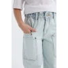 Defacto D711 Mavi Kız Çocuk Paperbag Kargo Geniş Paça Pamuklu Pantolon