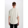 Defacto B422 Gri Comfort Regular Fit Rahat Kalıp Bisiklet Yaka Baskılı Kısa Kollu Ağır Kumaş Tişört