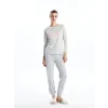 LCW DREAM GRİ Bisiklet Yaka Baskılı Kadın Pijama Takımı