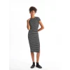 XSIDE SİYAH Bisiklet Yaka Çizgili Kısa Kollu Kadın Bodycon Elbise