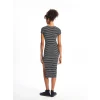 XSIDE SİYAH Bisiklet Yaka Çizgili Kısa Kollu Kadın Bodycon Elbise
