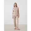 LCW Young BEJ Gömlek Yaka Desenli Kadın Pijama Takımı