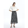 LCWAIKIKI Classic SİYAH Beli Lastikli Desenli Pileli Kadın Etek