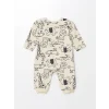 LCW baby BEJ Bisiklet Yaka Baskılı Erkek Bebek Tulum