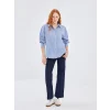 LCW Vision MAVİ Çizgili Oversize Poplin Kadın Gömlek
