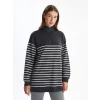 LCW Modest GRİ Dik Yaka Çizgili Kadın Sweatshirt Tunik