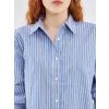 LCW Vision MAVİ Çizgili Oversize Poplin Kadın Gömlek