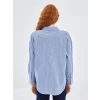 LCW Vision MAVİ Çizgili Oversize Poplin Kadın Gömlek