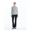LCWAIKIKI Classic GRİ Bisiklet Yaka Çizgili Kadın Tişört