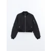 XSIDE SİYAH Kolej Yaka Crop Kadın Bomber Mont