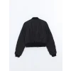 XSIDE SİYAH Kolej Yaka Crop Kadın Bomber Mont