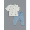 LCW baby EKRU Bisiklet Yaka Baskılı Erkek Bebek Tişört ve Pantolon 2li