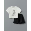 LCW Kids EKRU Bisiklet Yaka Kız Çocuk Tişört ve Etek