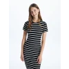 XSIDE SİYAH Bisiklet Yaka Çizgili Kadın Bodycon Elbise