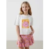 LCW Kids BEYAZ Bisiklet Yaka Çiçekli Kız Çocuk Tişört ve Etek