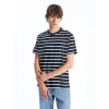 XSIDE EKRU Bisiklet Yaka Kısa Kollu Çizgili Penye Erkek Tişört