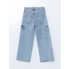 LCW Kids MAVİ Beli Ayarlanabilir Lastikli Kız Çocuk Kargo Jean Pantolon