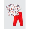 LCW baby EKRU Bisiklet Yaka Çiçekli Kız Bebek Bluz ve Tayt 2li