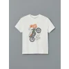 LCW Kids EKRU Bisiklet Yaka Baskılı Erkek Çocuk Tişört ve Şort 2li