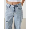 LCW Jeans İNDİGO Boyfriend Yırtık Detaylı Kadın Jean Pantolon