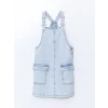 LCW Kids MAVİ Kare Yaka Kız Çocuk Jean Salopet Elbise