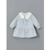 LCW baby MAVİ Bebe Yaka Çizgili Kız Bebek Poplin Elbise