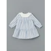 LCW baby MAVİ Bebe Yaka Çizgili Kız Bebek Poplin Elbise
