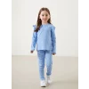 LCW Kids MAVİ Bisiklet Yaka Çiçekli Kız Çocuk Bluz ve Tayt 2li