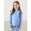 LCW Kids MAVİ Bisiklet Yaka Çiçekli Kız Çocuk Bluz ve Tayt 2li