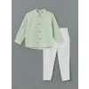 LCW Kids YEŞİL Basic Erkek Çocuk Gömlek ve Pantolon 2li
