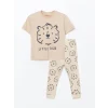 LCW baby BEJ Bisiklet Yaka Erkek Bebek Pijama Takımı